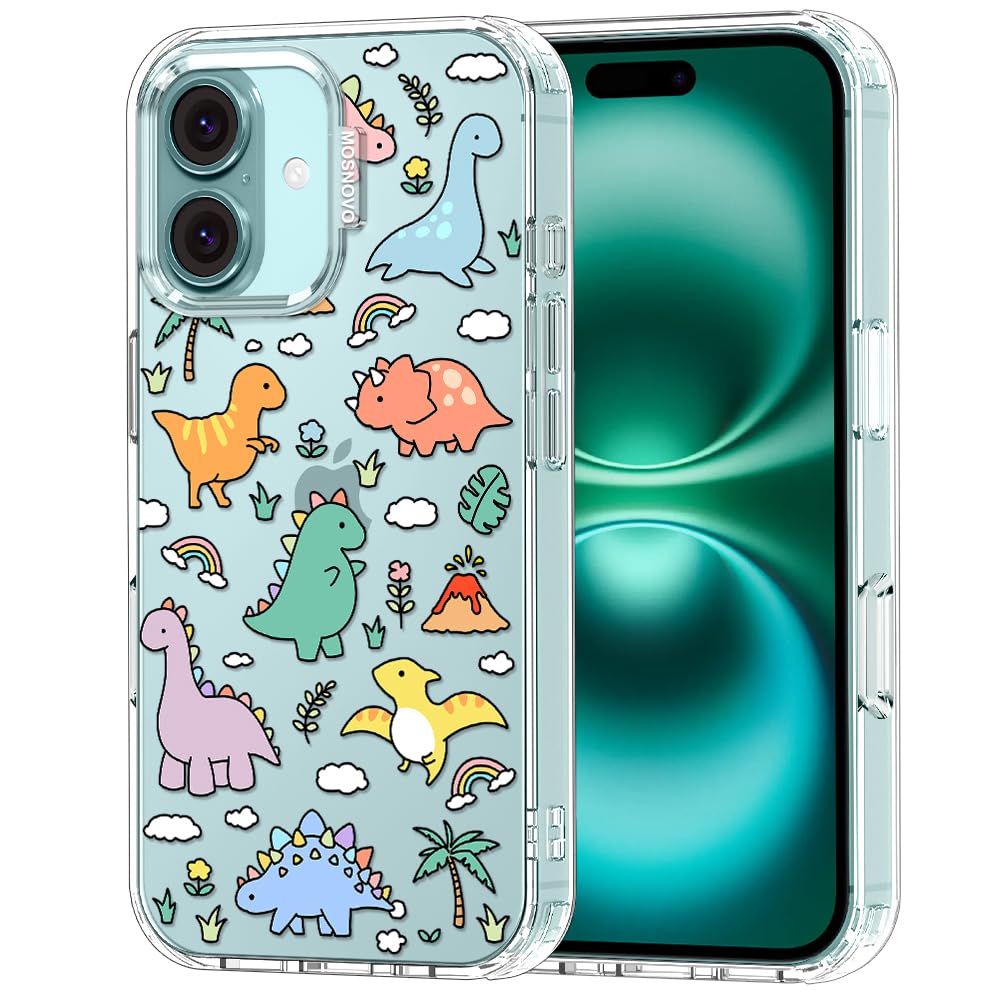 MOSNOVO Case for iPhone 16, [Buffertech 6.6ft Military-Grade Drop Protection] [Anti Peel Off Tech] Clear TPU Bumper Phone Case Cover Design - Dinosaur Land — image 1