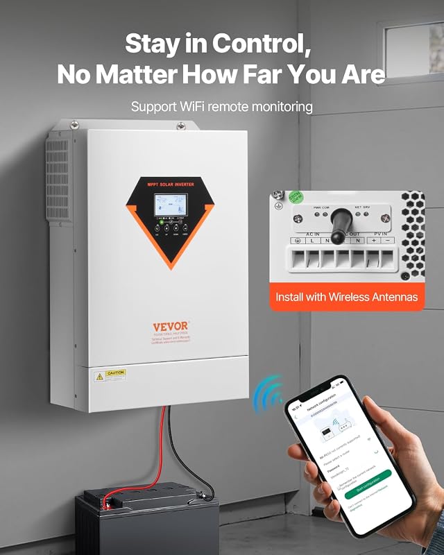 Inversor Solar Híbrido de 6000 W, Carregador Inverter de Onda Senoidal Pura Tudo Num Só, com Controlador Solar MPPT Integrado de 120 A, para Sistema Fora da Rede com Bateria