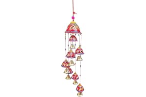 Wind Chimes for Home Positive Energy Rajasthani Painting Design 7 Bells Decorative Windchime Wall Hanging Feng Shui Wall Deco