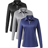 Star Vibe Long Sleeve Polo Shirts for Women Moisture Wicking Golf Shirt Quick Dry UPF 50+ Sun Tennis Athletic Tops 3 Pack