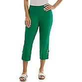 Zac & Rachel Womens Pull on Capri Pant with Ankle Loop Detail