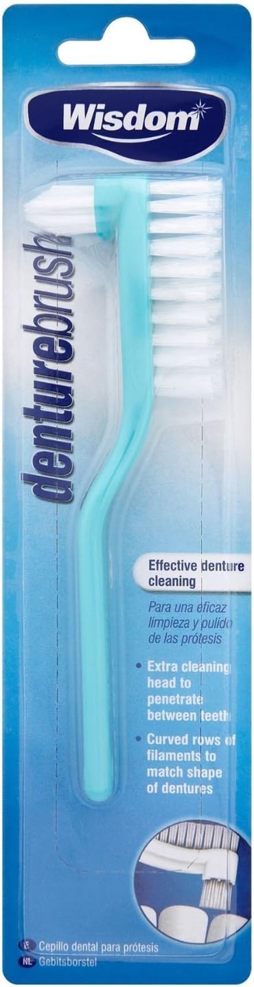 Wisdom Denture Brush - Pack of 3, Extra Stiff Filaments, Curved Head