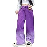 Milokado Girls' Baggy Jeans Candy Colors High Rise Elastic Waist Wide Leg Washed Denim Pants Size 5-14 Years …