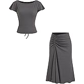 CIDER Womens Two Piece Outfits Crop Tops and Ruched Midi Skirts Bodycon Summer Going Out Trendy Outfits