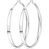 Senteria 5MM Wide 925 Sterling Silver Hoop Earrings for Women Hypoallergenic Extra Large Silver Hoops Earrings Large Oversize Big Thick Hoop Earrings for Women 30/40/50/60/70MM