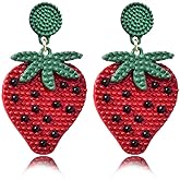 Cute Red Strawberry Watermelon Fruit Drop Earrings Bohemian Beaded Dangle Earrings Sweet Fruit Stud Earrings for Women