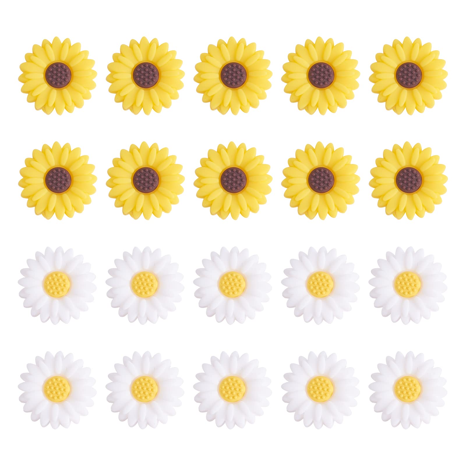 WEWAYSMILE 20pcs 2 Style Mixed Round Geometry Silicone Beads, Silicone Beads Bulk, Mix Color Rubber Polygonal Beads, for Keychain Making Necklace Bracelet Craft DIY(Daisy)(C)