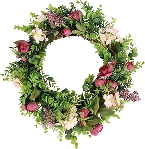 Wreath | Wreath Hanger for Front Door | Spring Wreath with Hook | Summer Wreath | Outdoor Wreath with Holder | Small Greenery Wreath | Artificial Green Wreaths | Magnolia Farmhouse Wall Decor (12inch)