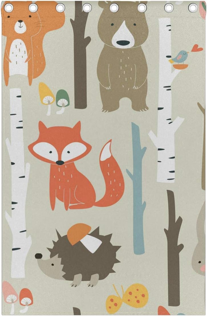 ISAOA Birch Forest Animals Fox Rabbit Window Curtains for for Livingroom Bedroom Kids Room,84x55 Inches,2 Panels Eyelet Blackout Curtains