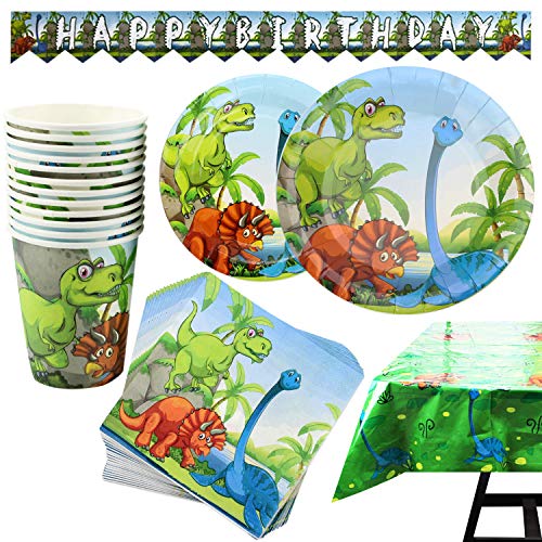 102 Piece Dinosaur Party Supplies Set Including Plates, Cups, Napkins