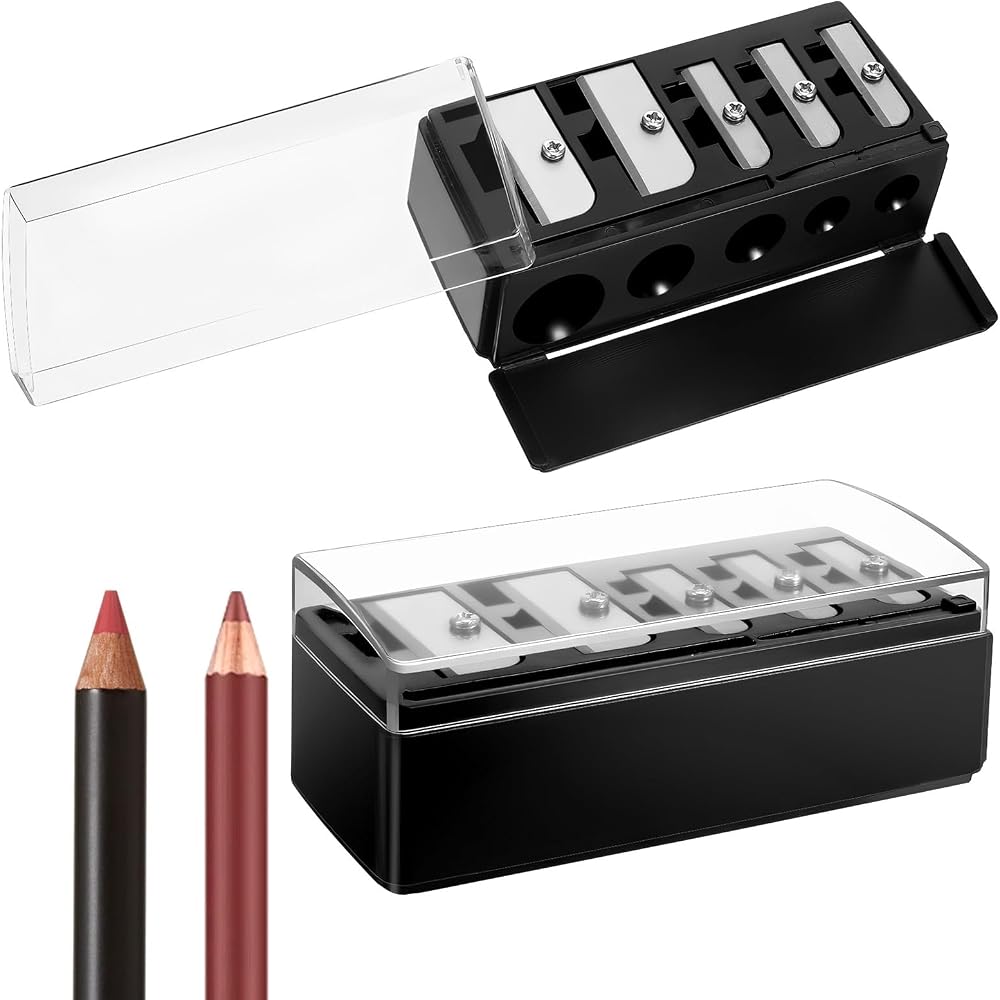 Cosmetic Pencil Sharpener, 5 Hole Dual Holes Makeup Eyeliner Sharpener with Lid, Portable Manual Tool Makeup Pencil Sharpener