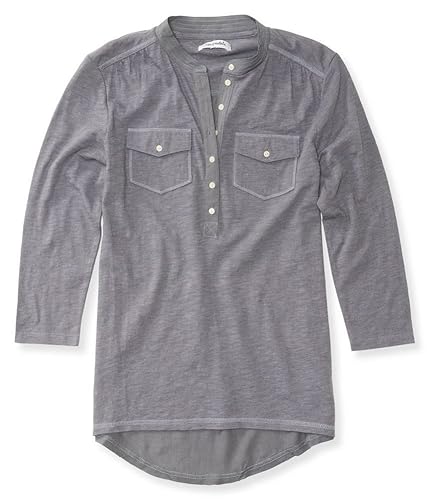 AEROPOSTALE Womens Solid Popover Henley Shirt, Grey, X-Small in