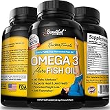 OMEGA 3 FISH OIL Pills 100% Pure, Sea-Harvested Pelagic Fish Oil | 5.0 Extra Strength Fish Oil Supplement (Fatty Acids, DHA + EPA) - High Potency Softgels - Rich in EPA and DHA