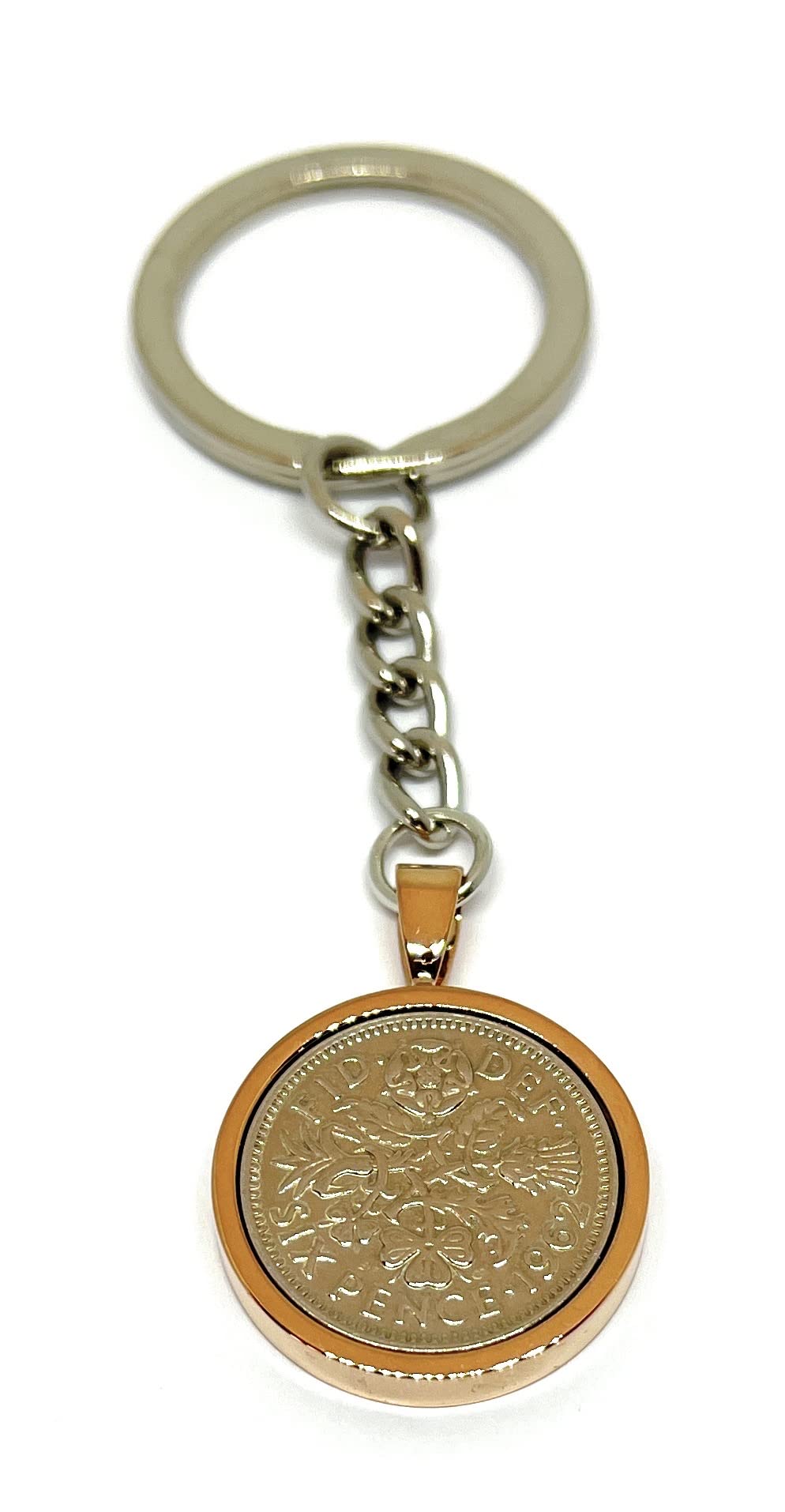 1962 64th Birthday Keyring-British Sixpence Keyring- Mum, Dad, Brother, Sister- 64th Birthday-Coin Keyring, Sixpence Coin, 64th Anniversary RoseG