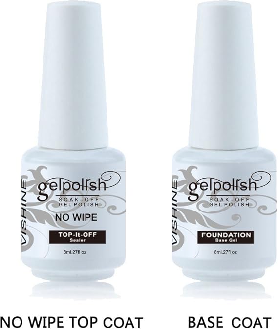 Vishine Base Coat & No wipe No clean Top Coat UV LED Gel Nail Polish