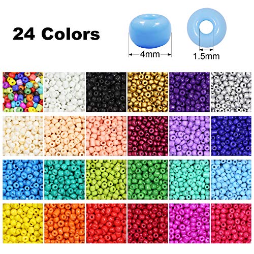 Multicolor Beading Glass Seed Beads Bulk 8400PCS 24 Colors 4MM Pony