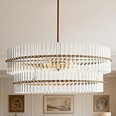 Crystal Fluted Glow Chandelier, Finial Details, Craftsmanship, Fluted Modern Design,Bronze-Finished Iron Finials, Light Fixtu