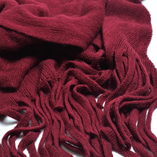 TrendsBlue Premium Solid Color Soft Knit Fringe Winter Poncho Shawl Wrap Cape, Burgundy - Thumbnail 6