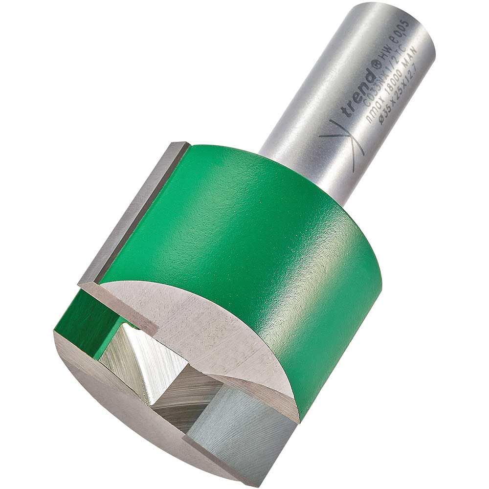 Trend CraftPro Straight Two Flute Router Cutter, 1/2 Inch Shank, 35mm Cut Diameter & 25mm Cut Length, Tungsten Carbide Tipped, 3C033NX1/2TC