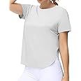 THE GYM PEOPLE Women's Workout T-Shirts Loose Fit Short Sleeve Cotton Running Basic Tee Tops with Split Hem