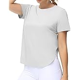 THE GYM PEOPLE Women's Workout T-Shirts Loose Fit Short Sleeve Cotton Running Basic Tee Tops with Split Hem
