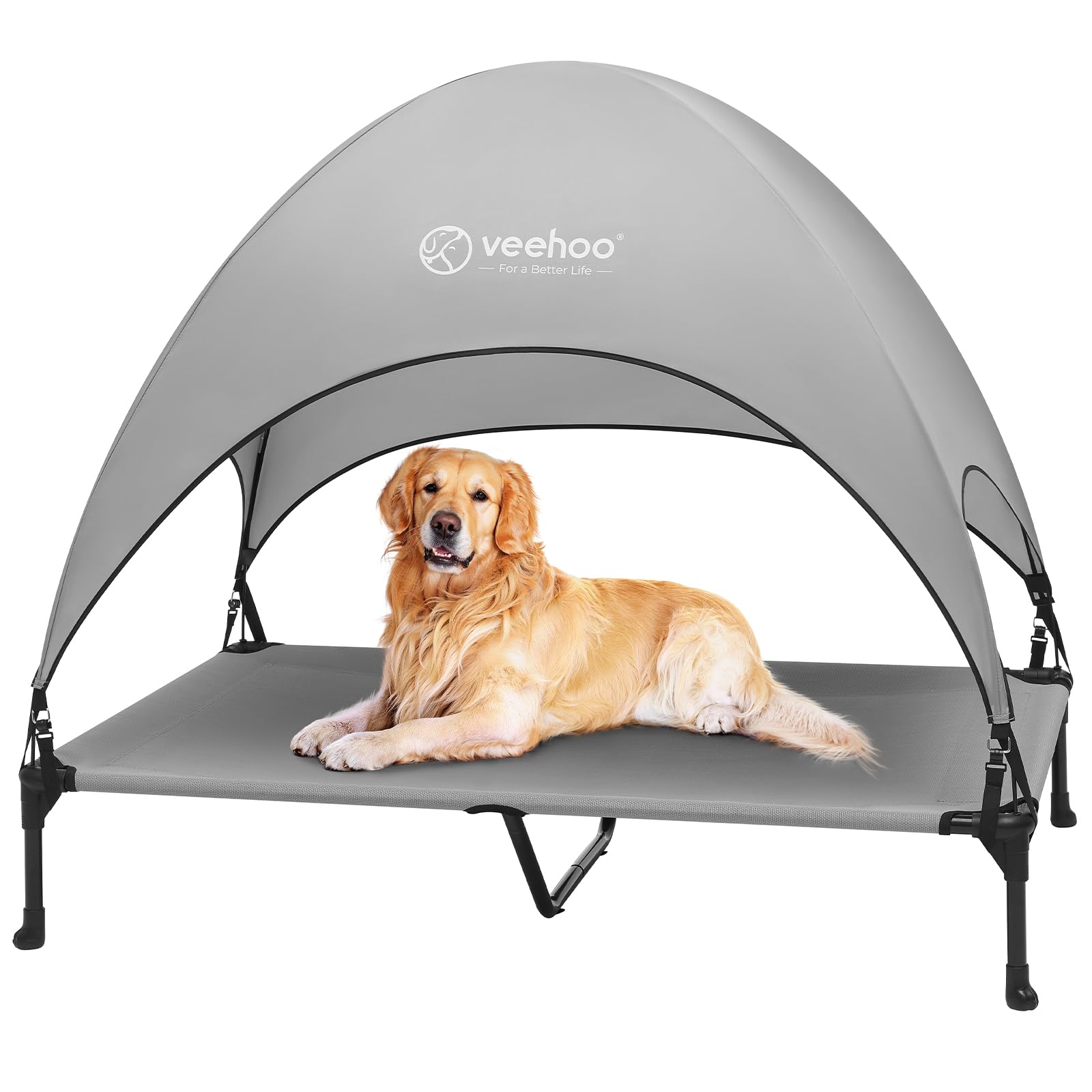 View 1 of Veehoo Elevated Dog Bed with Canopy & Shade, Non-Slip, Raised Dog Cot for Large Dogs, Ideal for Camping & Beach, XLarge, Grey, CWC2411A