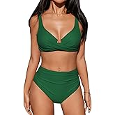 CUPSHE Women's Bikini Sets High Waisted Swimsuit Underwire Adjustable Straps Twisted Hook Full Coverage Bottom