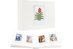 Ruibytree 64 Pocket Mini Photo Album with Writing Space,Faux Leather Cover, Compatible with 2x3 Inch Polaroid Pictures and Fujifilm Instax Mini 12 11 9 99 8 7+ 40 Evo Instant Film(White)