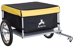 Aosom Bicycle Trailer Bike Cargo Trailer Garden Utility Cart Tool Carrier with Removable Cover, Yellow