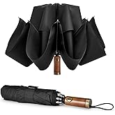 G4Free 54 Inch Inverted Windproof Umbrella with Wooden Handle, Large Double Canopy Auto Open & Close Golf Umbrella, Portable & Durable Rain Umbrella, Fits Car & Backpack