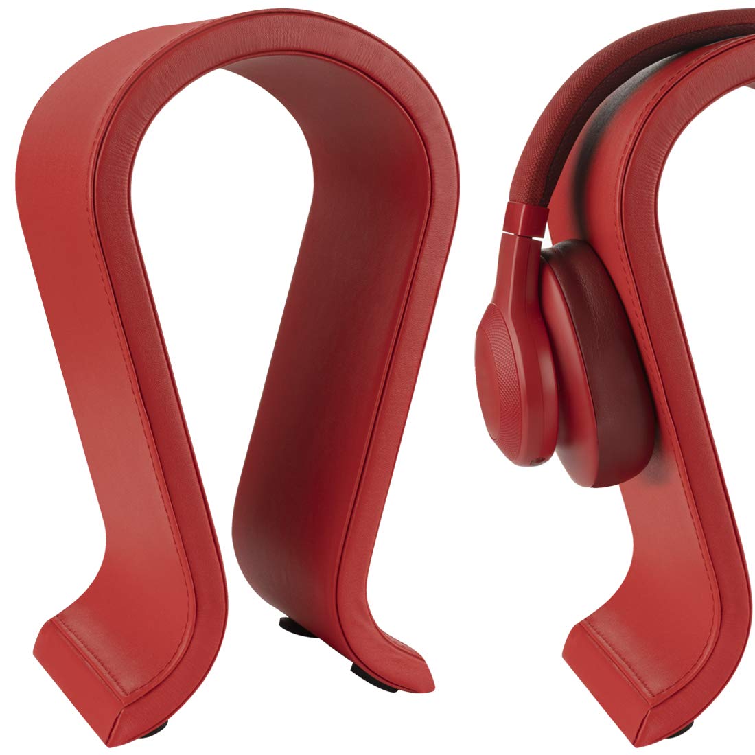 GEEKRIA Vegan Leather Wooden Omega Headphone Stand for Over-Ear Headphones, Gaming Headset Stand, Desk Display Hanger Compatible with Sony, Bose, JBL (Red)