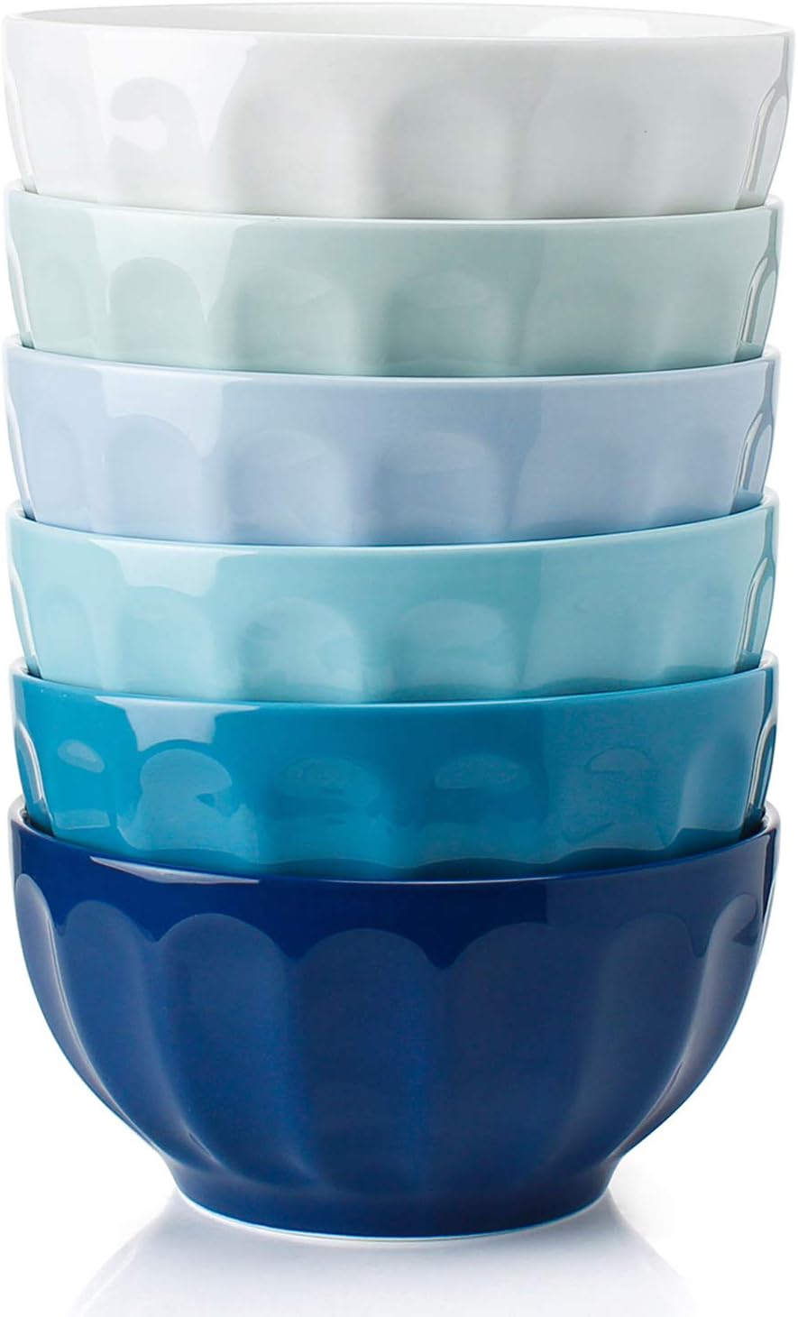  | Sweese 106.003 Porcelain Fluted Bowl Set - 26 Ounce for Cereal, Soup - Set of 6, Cool Assorted Colors: Cereal Bowls