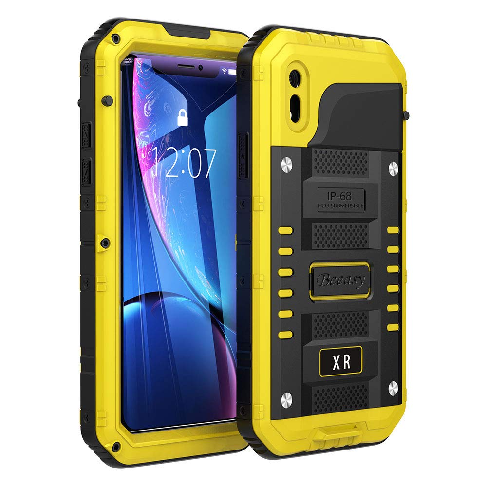 Beeasy Case for iPhone XR,Tough Waterproof Heavy Duty Metal Defender Cover with Built-in Screen Military Grade Protective,Drop Proof Shockproof Rugged Hybrid Outdoor Sport Protection,Yellow — image 1