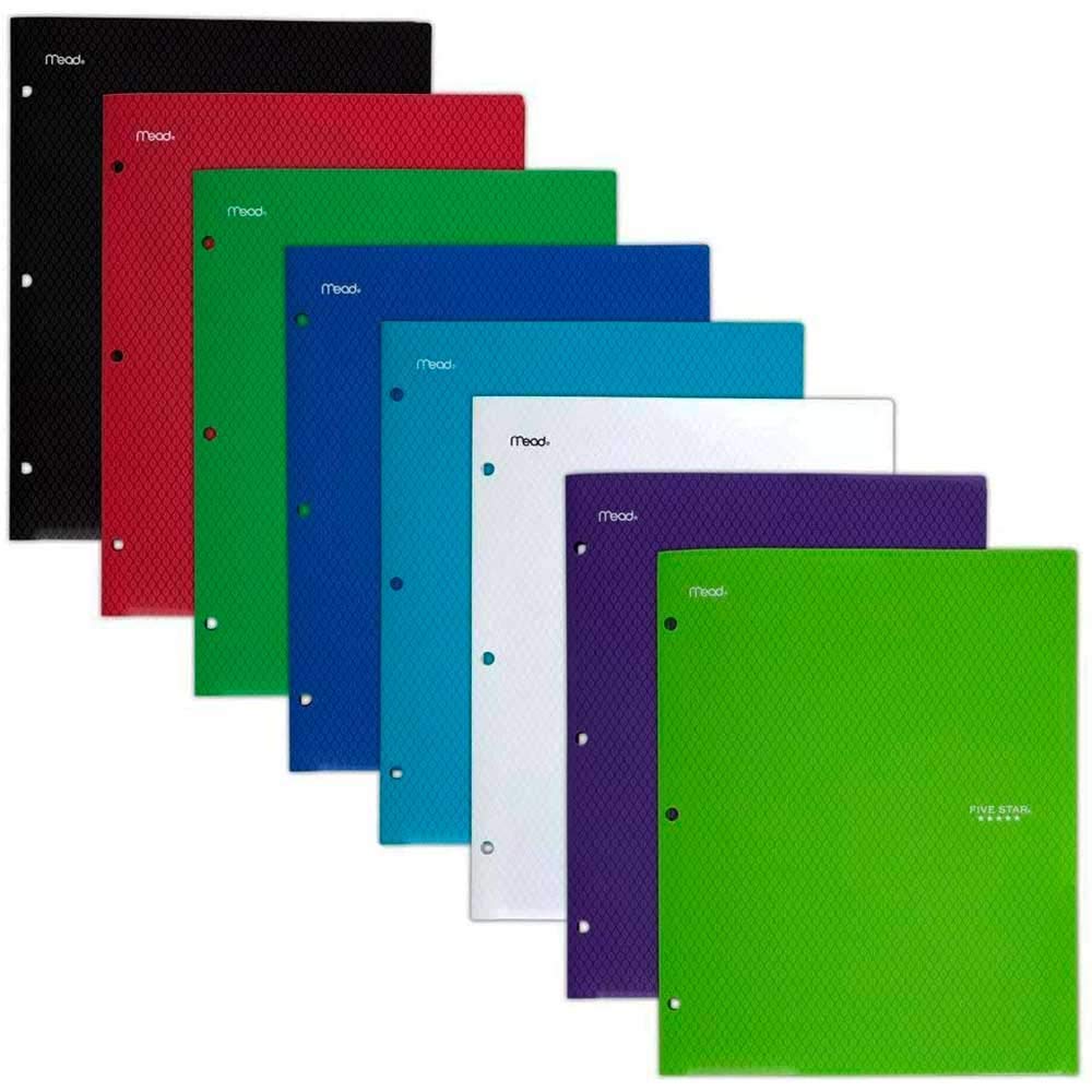 Photo 1 of Five Star 2 Pocket Folders, Stay-Put Folders, Plastic Colored Folders with Pockets, for 3-Ring Binders, Assorted - Color Selected For You, 1 Count (33342)