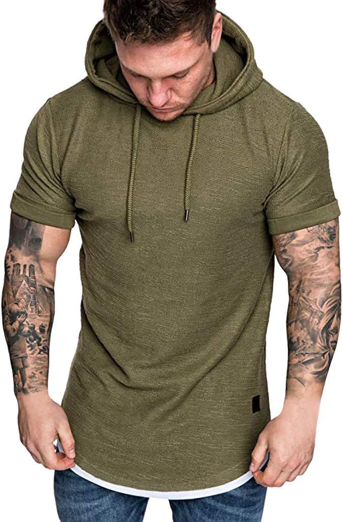 FORUU mens shirts Men's Hoodies, Foruu Tops Long- d T-Shirt Solid Hooded Blouse