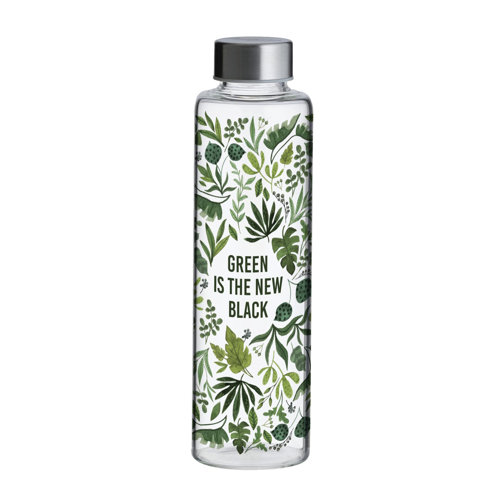 Typhoon Pure 600 ML Glass 'Green Is The New Black' Slogan Reusable Drinks Bottle — image 1