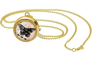 JewelryWe Vintage Pocket Watch for Women Classic Gold Plated Round Analog Quartz Clock Pendant Necklace Watches with Chain for Christmas