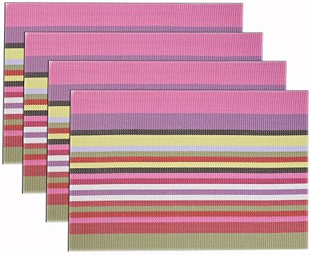 Pink Placemat Set of 4 ,Indoor/Outdoor use Reversible PVC Placemats ,Heat-resistant Table mats. size 11.8" x 17.7" (4 pcs pink stripe )