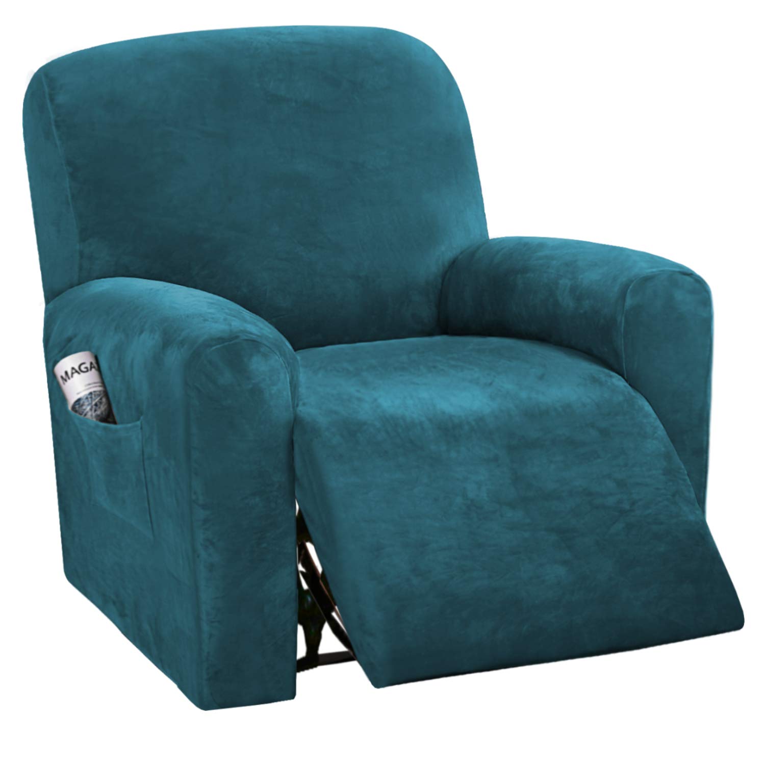 Photo 1 of H.VERSAILTEX Velvet Stretch Recliner Couch Covers 4-Pieces Style Recliner Chair Covers Recliner Cover for Reclining Chair Slipcovers Feature Non Slip Form Fitted Thick Soft Washable, Deep Teal