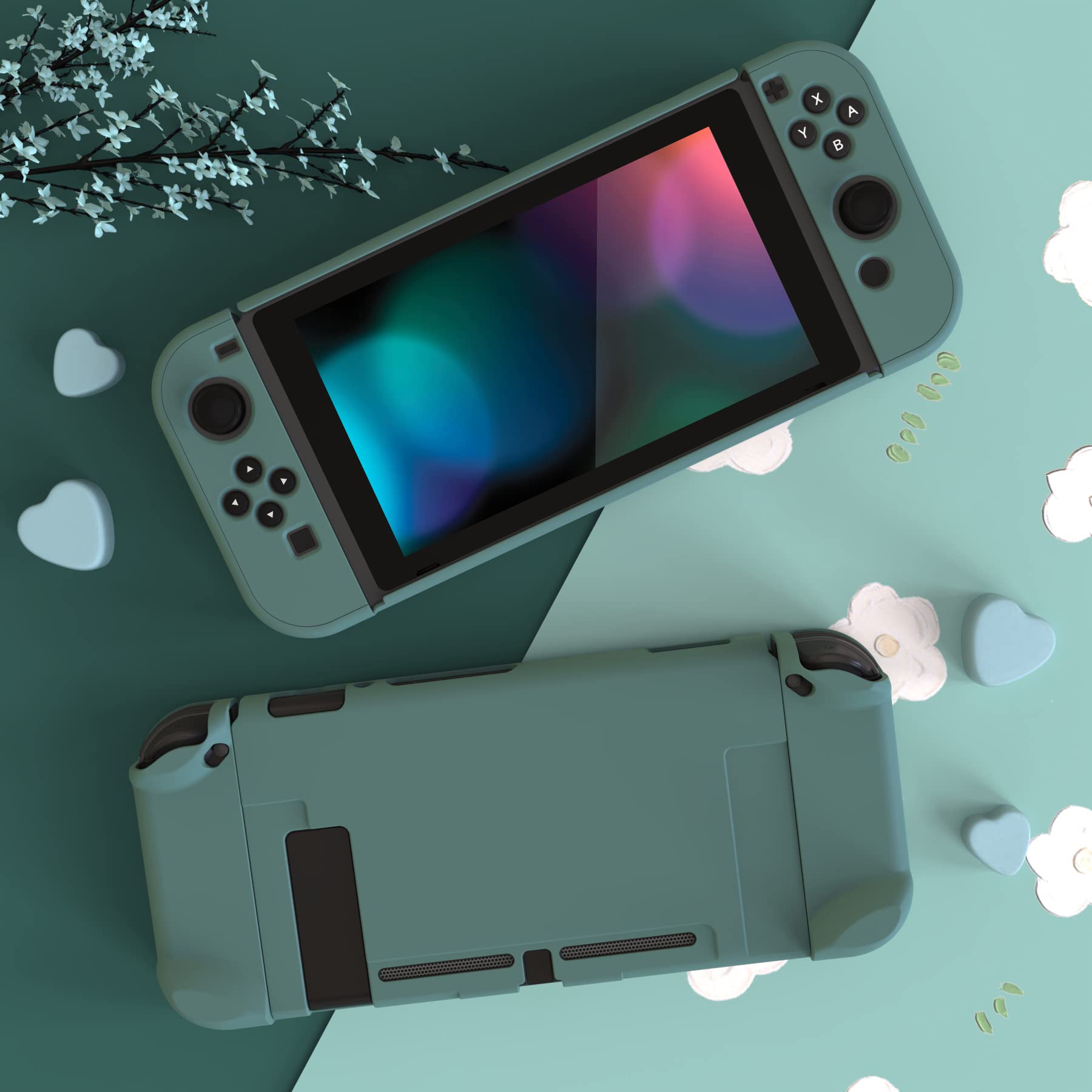 eXtremeRate PlayVital Back Cover for Nintendo Switch Console, Handheld Controller Separable Protector Hard Shell for NS Joycon, Customized Dockable Protective Case for Nintendo Switch - Hunter Green