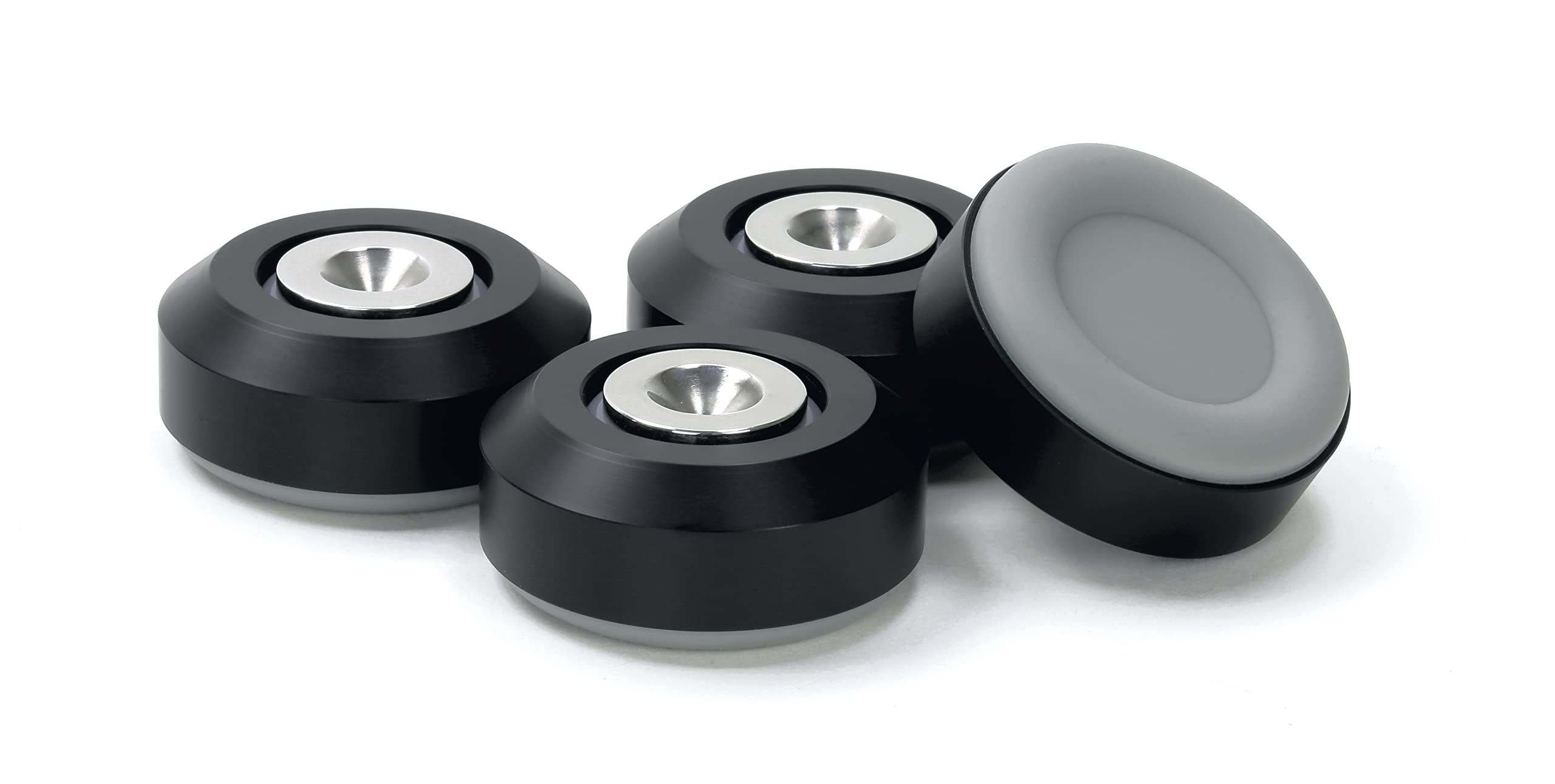Dynavox Highend Dual Absorber Set of 4 Aluminium Decoupler with Two Damping Silicone Rubbers Stainless Steel Holder for Speakers and Racks, Black