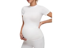 Peauty Maternity Ribbed T-Shirts with Crew Neck and Short Sleeves Shirts, Before During After Pregnancy Clothes