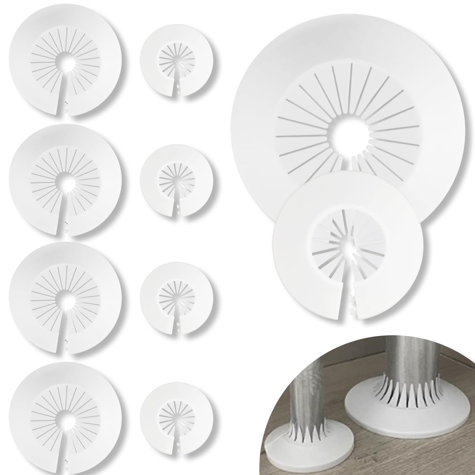 Photo 1 of 8Pcs Plumbing Cover Plates White Escutcheon Plate Plastic Flange Pipe Covers for Bathroom (4PCS Apply to 0.4" to 1.57" and 4PCS Apply to 2.20" to 2.95")