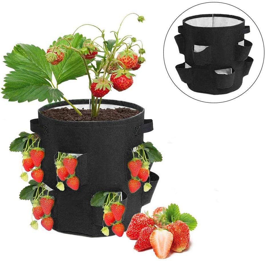 Strawberry Grow Bag, 10 Gallon EcoFriendly Felt Strawberry Planter with 8 Side Grow Pockets and
