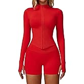 Yknktstc Women Workout Jacket Full Zip Athletic Tops Cropped Shirt with Thumbholes Quick Dry Running Yoga Casual Wear