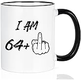 YHRJWN 65th Birthday Gifts for Women Men, I Am 64 Plus Middle Finger Coffee Mug, 65th Birthday Gifts Ideas for Best Friends, Grandma, Grandpa, Mom, Dad, Best 65 Year Old Gifts for Her Him, 11 Oz