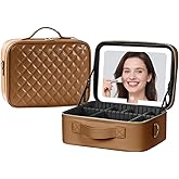 Makeup Case with LED Light Mirror,12 Inch Professional Portable Travel Cosmetic Organizer Bag with Adjustable Dividers, USB Charging, Large Capacity, Ideal for Travel, Gift for Women Girls