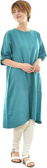 Amazon Co Jp Nn Npo8104 M L グリーン 71 クラウドナインピュア Cloudnine Pure 5分袖無地ワンピース リネン Nn Npo8104 服 ファッション小物