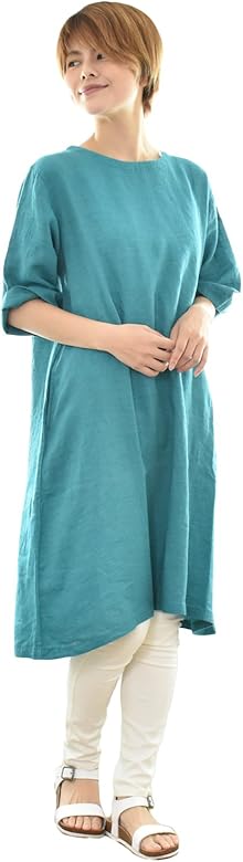 Amazon Co Jp Nn Npo8104 M L グリーン 71 クラウドナインピュア Cloudnine Pure 5分袖無地ワンピース リネン Nn Npo8104 服 ファッション小物
