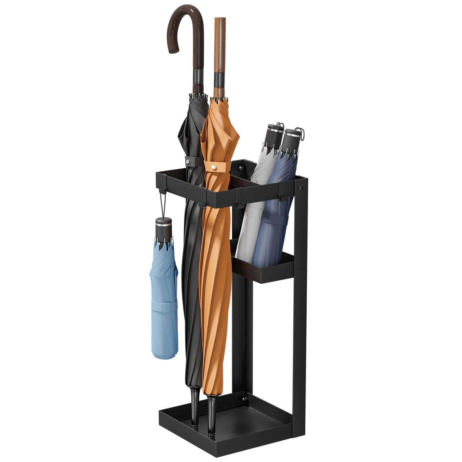Photo 1 of Kawaiita Umbrella Stand, Steel Umbrella Holder Rack with Small Shelf, for Entryway, Office, 4 Hooks, Black